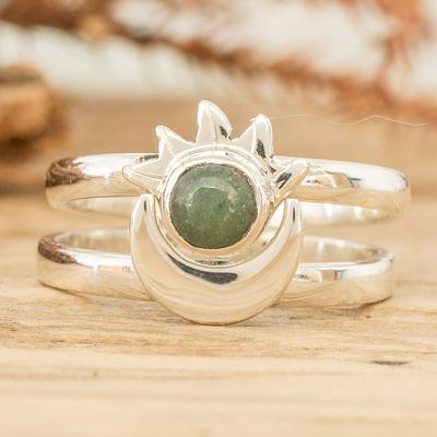 'Polished Sun-Themed Natural Jade Stacking Rings (Set of 2)'