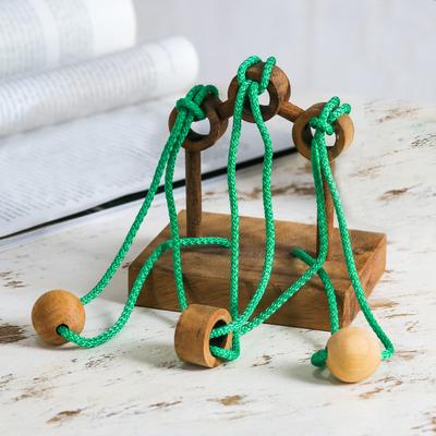 Tied Bridge,'Handcrafted Wood and Green Nylon Dise...