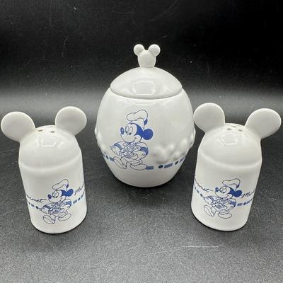 Disney Dining | Disney Gourmet Mickey Mouse Sugar Bowl & Salt Pepper Shakers Blue White Vintage | Color: Blue/White | Size: Os