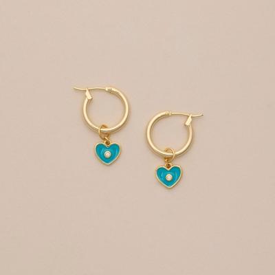 Lucky Brand Turquoise Heart Charm Hoop - Women's Ladies Accessories Jewelry Earrings in Gold