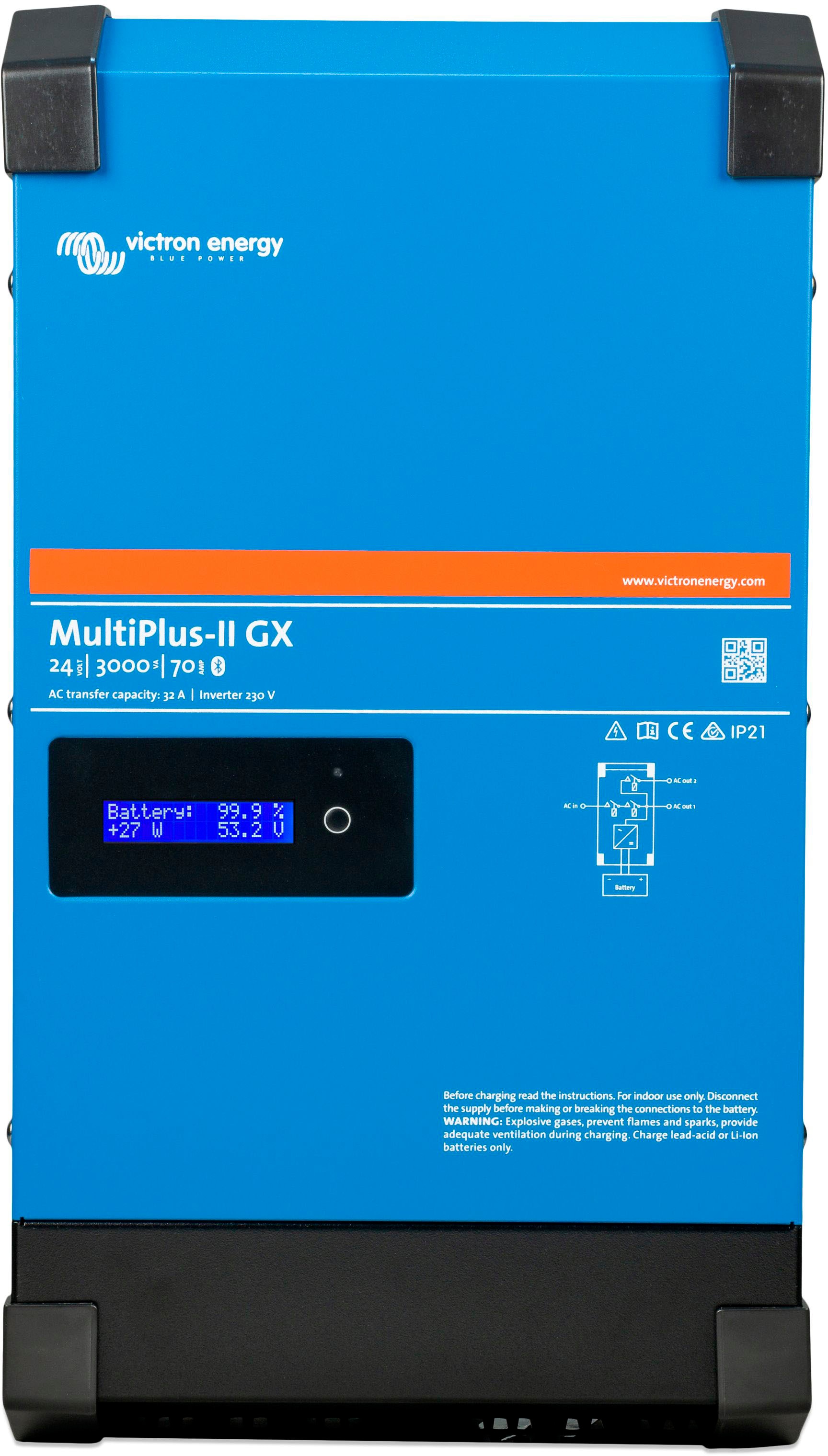 Wechselrichter VICTRON ENERGY "»Inverter / Charger Victron MultiPlus-II 24/3000/70-32 230V GX«", blau, B:27,5cm H:14,7cm L:50,6cm, Aluminium, Wandler, 3000 W, 24 VDC Image