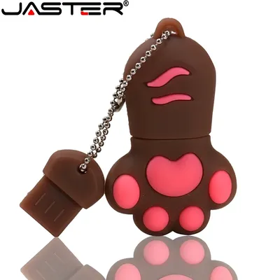 JASTER USB-Flash-Laufwerk mit Cartoon-Katzenpfoten, 64 GB, niedlicher Stift, 4 GB, 8 GB, 16 GB, 32 GB, roter Stick, USB 2.0, kostenloser Schlüsselanhänger, Memory Stick Image