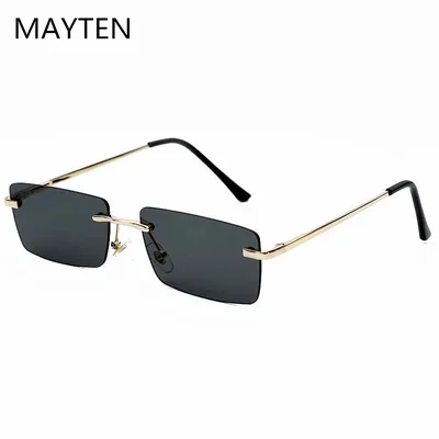 Hip Hop randlose Sonnenbrille Frauen Männer 2024 Mode rechteckige Sonnenbrille Marke Designer Metall