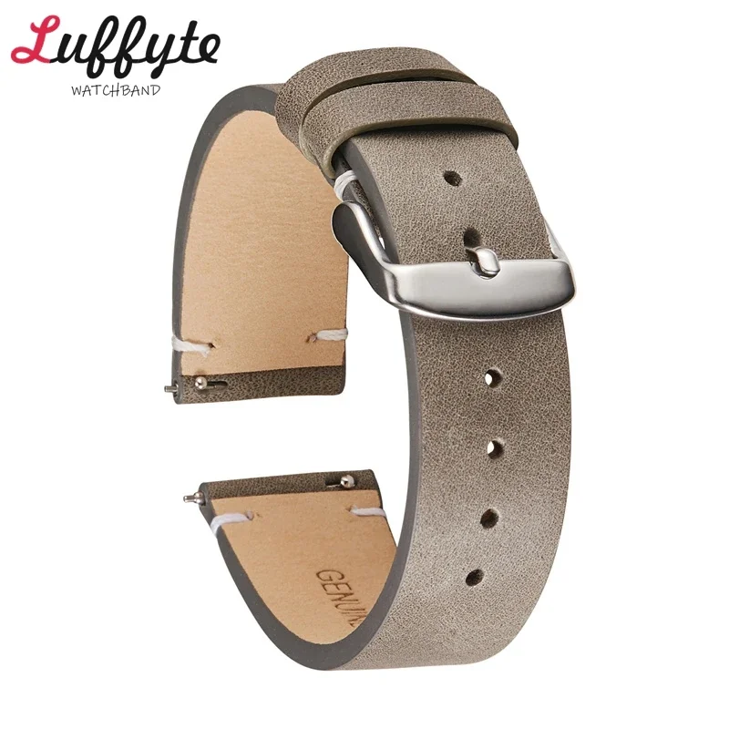 Ultradünnes, weiches Echtleder-Uhrenarmband, Retro-Vintage-Schnellverschluss-Lederarmband, 18 mm, 20 mm, 22 mm Image