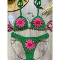 Frauen Bademode Micro Bikini Sets Sexy Blume Mujer Häkeln Badeanzug Einstellbare Tasse Bademode