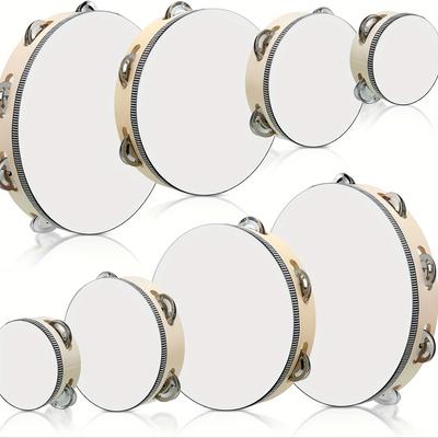 1pc Tambourines For Adults, Wooden Hand Held Drum Bell Tambourine With Birch Metal Jingles Single Row Percussion Musical Instruments Hand Tambourine For Church, Ktv, Party, Game