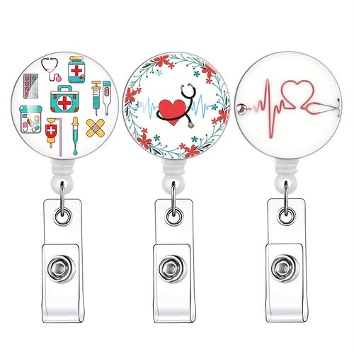 3pcs Nurse Badge Reel Cute Badge Reels Retractable Id Badge Holder, Retractable Nurse Badge Holder Clip, Creative Badge Reels Retractable Add Some Sparkle To Your Office Outfit