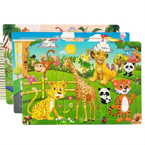30-piece Wooden Jigsaw Puzzles For Kids - Cartoon Animal, Vehicle & More - Educational Toys For Early Learning & Fun!