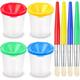 4pcs Spill Proof Paint Cups With Pastel Color Lids With 4pcs Paint Brushes, Great Painting Tools