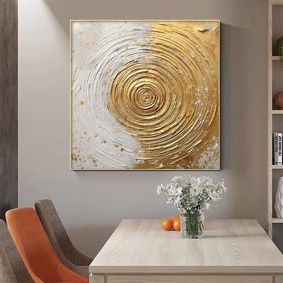 Gold and white Painting Gold textured wall art Handpainted Gold Circle art on canvas Gold wall art Gold abstract painting Rolled Canvas (No Frame)