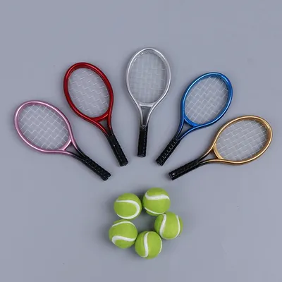 2PCS/set Photo Props Gift Creative Doll Tennis Racket Miniature Racquet Ball 1/6 1/12 Sport