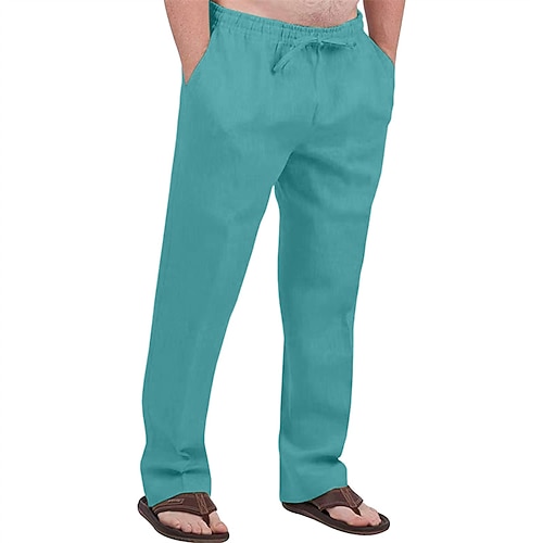 Herren Leinenhose Hose Hosen Sommerhosen Strandhose Tasche Kordelzug Elastische Taille Glatt Komfort Atmungsaktiv Täglich Festtage Urlaub Hawaiianisch Boho Dunkelbraun Schwarz Image