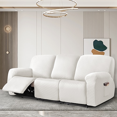 Superelastischer Sofabezug für 1/2/3/4 Sitze in Burgunderrot, mit Tasche, weicher, rutschfester Sofabezug, waschbarer Spandex-Jacquard-Karo-Möbelschutz für Kinder und Haustiere Image