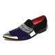 Mens Diamante Chain Metal Pointed Toe Shoes Gents Wedding Party Slip on Luxury Shoes UK Sizes 6-11 Royal Blue