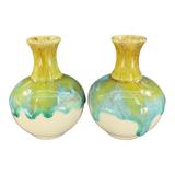Anthropologie Accents | Anthropologie Ceramic Pottery Green Blue Drip Glaze Bud Vase Set 2 Round Bottom | Color: Blue/Green | Size: Os