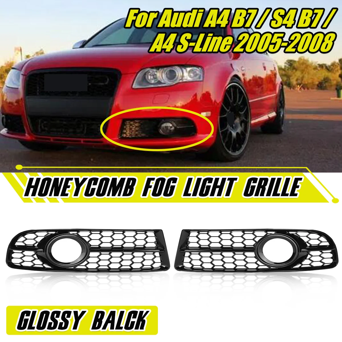 1Pair Auto Paraurti Anteriore Della Luce di Nebbia Griglia Per Audi A4 B7 S4 B7 A4 S-Line 2005-2008 A Nido D'ape Maglia Della Lampada Della Nebbia griglia Coperture