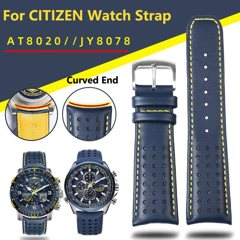 Echtes Leder gebogenes Ende Armband für Bürger Blue Angel Männer Radio Wave Uhr AT8020-54L/8020-03l/jy8078 Uhren armband 22 23mm Image