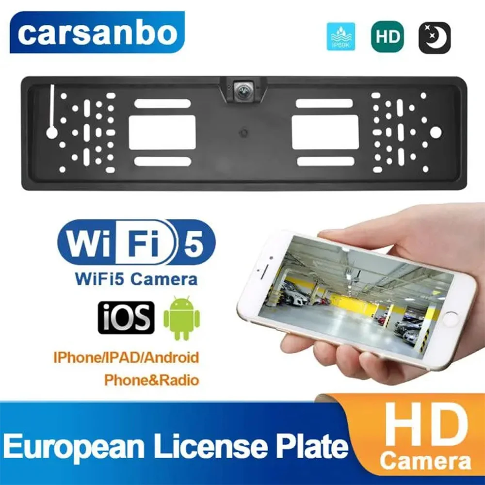 Carsanbo WIFI Auto Rück Kamera Europäischen Hängende Art Frontansicht WirelessCar Lizenz Platte Rahmen Reverse Kamera Für IOS/Android Image