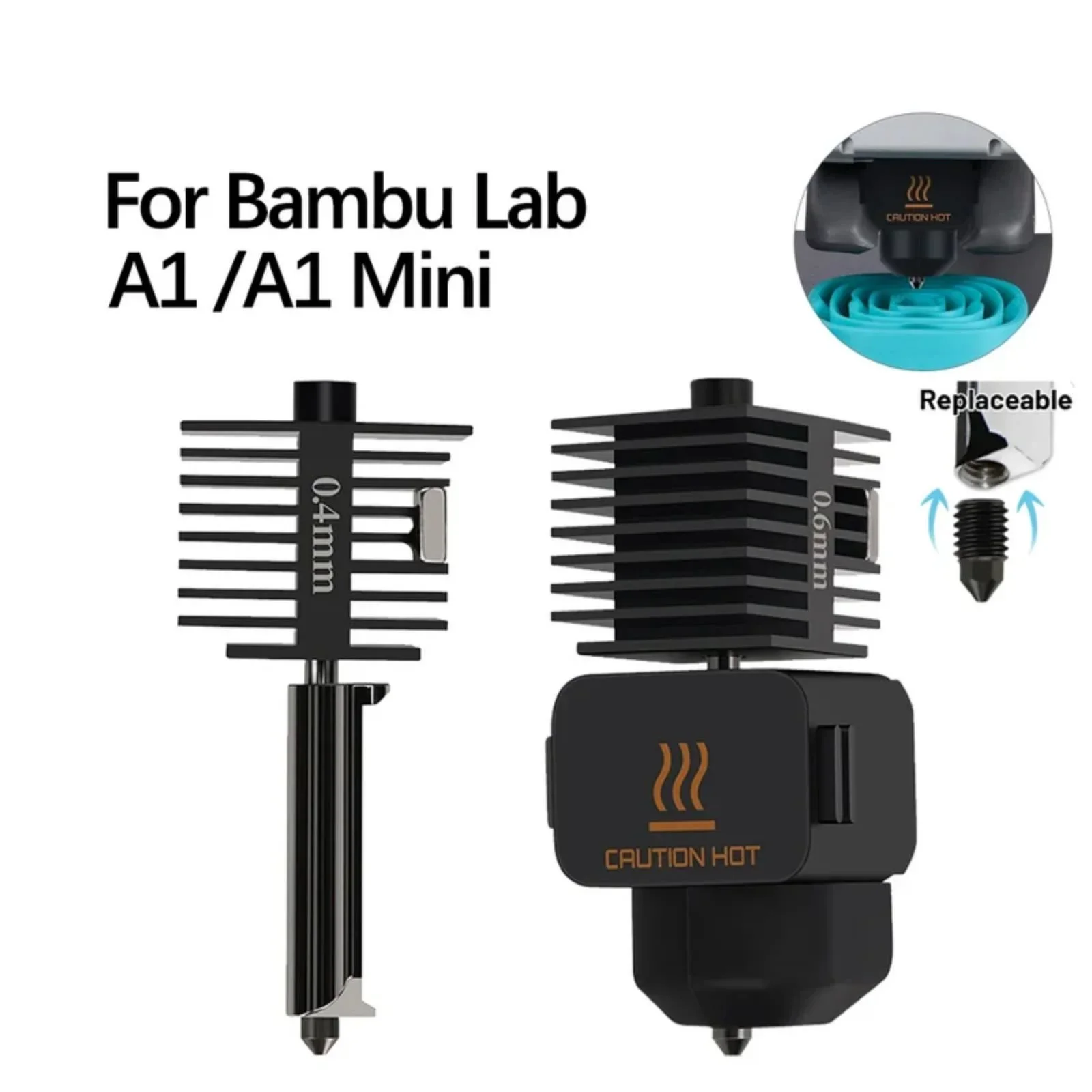 Hotend Kit Für Bambu Lab A1/A1 Mini Schnelle Geschwindigkeit Hot End Montage 0,2/0,4/0,6/0,8mm gehärtetem stahl Düse 3D Drucker Teil Image