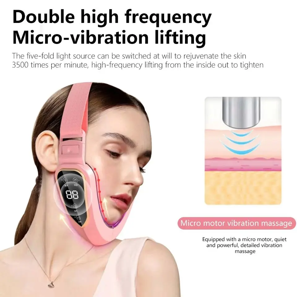 Gesichts Lifting Gerät LED Photon Therapie Gesichts Abnehmen Vibration Massage Gesichts Beheizte Doppel Kinn V Gesicht Vibration Massager Image