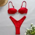 Maillot de bain rouge à armature déformable pour femme bikini push up sexy culotte taille haute