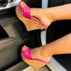 Ronticool Mode Damen Sommer Pantoletten Sandalen Komfort Keile High Heels Offene Spitze Wunderschöne 9 Farben Party Schuhe US Plus Größe 5-20