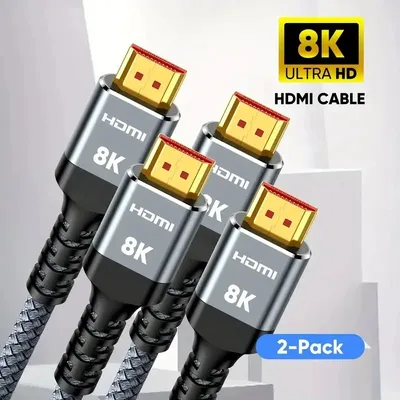 2-Pack 8K HDMI 2.1 Cables, 48Gbps , High Speed Braided Cord-4K@120Hz 8K@60Hz Compatible With Roku