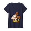 Damen Disney Mickey Mouse Fall Vibes Autumn Leaves T-Shirt mit V-Ausschnitt