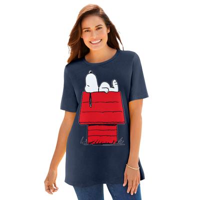 Plus Size Women's Peanuts Navy Snoopy House Crewneck Tee by Peanuts in Navy Snoopy House (Size 5X)