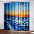Blackout Curtains For Kids Bedroom - 3D Blue Ocean Spray Landscape Printed Thermal Drapes For Living Room - Eyelet Ring Top Window Treatments Noise Reducing For Home Decoration 2 Panels 270X244Cm