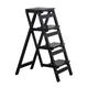 XXLI Wooden 4 Steps Ladders Folding Climb High Stool Solid Wood Household Step Ladder Shelf for Kitchen Portable Multi-Purpose Foldable Stepladders/Walnut (Color : Black)