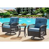 3 Pieces Patio Furniture Set, Outdoor Swivel Gliders Rocker, Wicker Patio Bistro Set with Rattan Rocking Chair, Table & Cushions