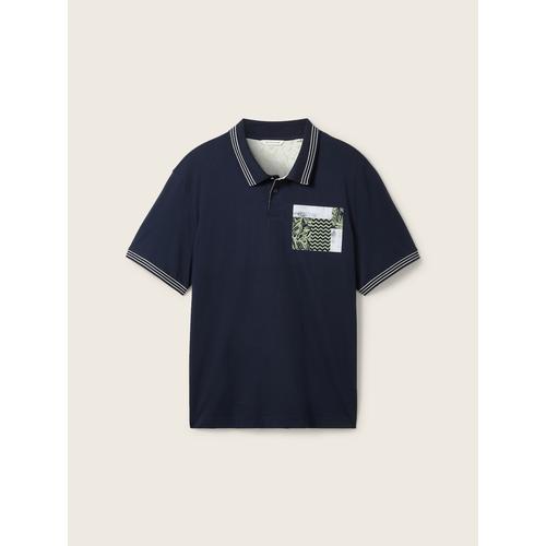 TOM TAILOR Herren Plus - Poloshirt mit Print, blau, Print, Gr. 4XL