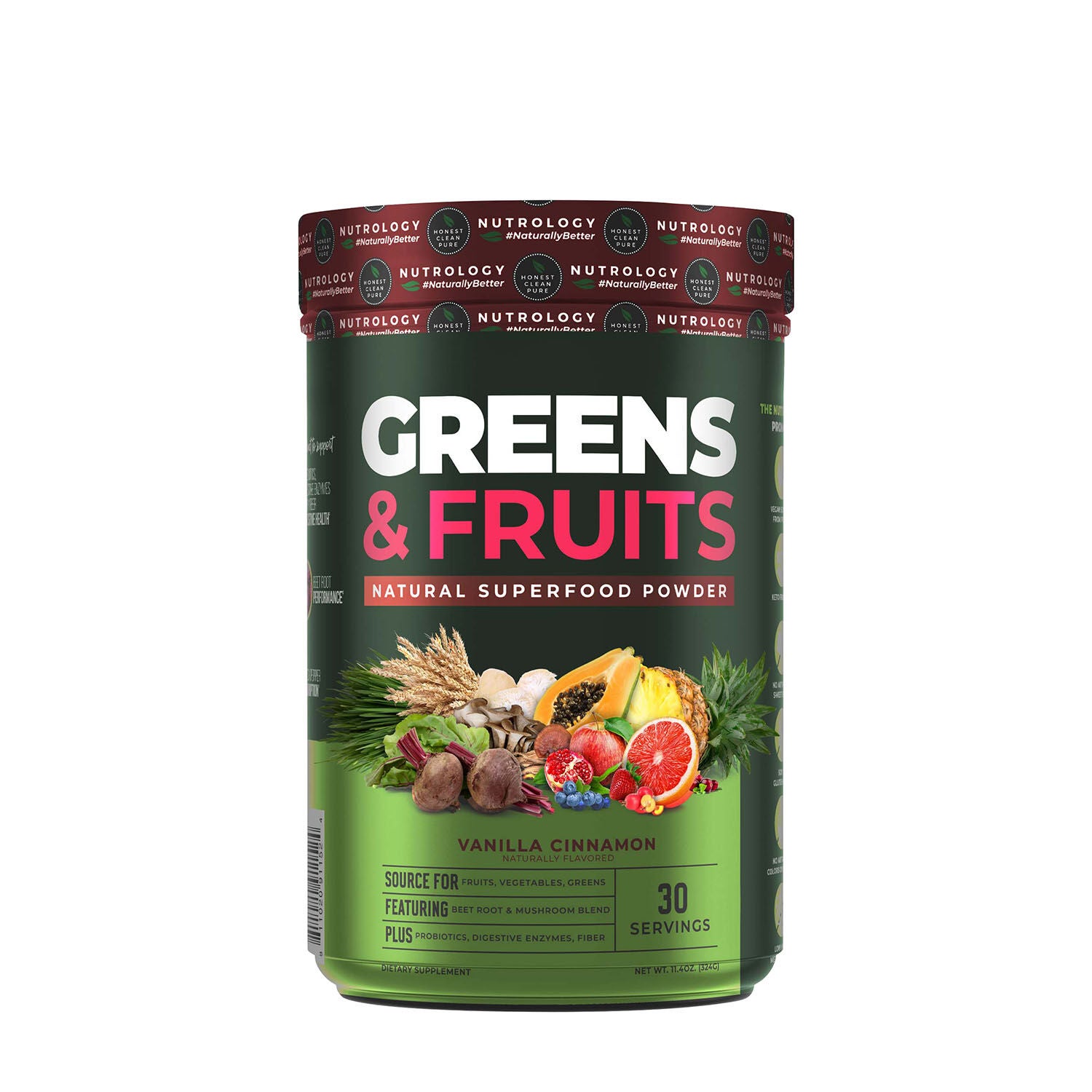 Greens & Fruits Natural Superfood Powder Vegan - Vanilla Cinnamon 11.4 Oz. (30 Servings)
