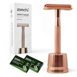 Safety Razor for Women Men s Single Blade Razor with a Razor Stand with 10 Blades Double Edge Razor with a Texture Handle Metal Razor Women Fits All Double Edge Razor Blades (Rose Gold)