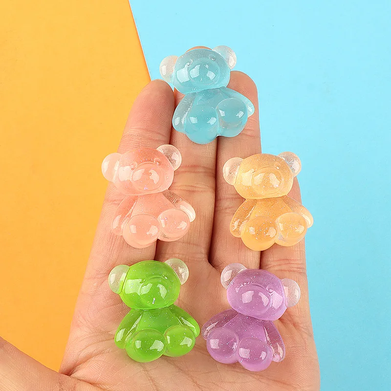 10pcs Kawaii Resin Luminous Mini Bear Miniature Figures Sculptures and Figurines Dollhouse Statues Phone Case Decoration Items