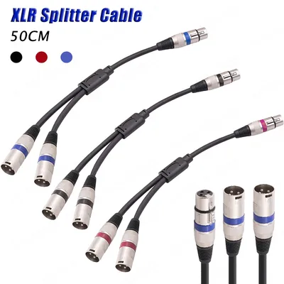 XLR Splitter 3 Pin XLR Female To Dual XLR Male Y Splitter Balanced Mic Cable 3FT 50CM Instruments