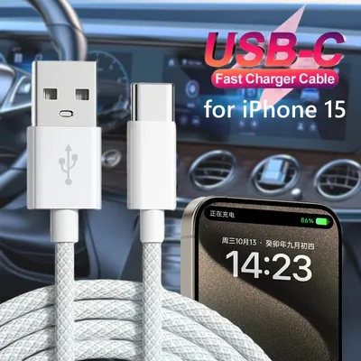 For iPhone 15/15 Pro/15 Pro Max/15 Plus 16 Carplay Cable USB C Mobile Phone Fast Charging Cord Nylon