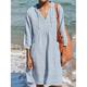 Per donna Nero Blu Verde Estate Primavera Abito Midi Abiti in cotone e lino Abito estivo in cotone Casual Vacanza Quotidiano Vestibilità comoda Semplice Scollo a V