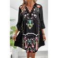 Femme Robe mi-longue Robe de Mousseline Robes bohème chic robe boheme Robe élégante Elégant Bohême Rétro Vintage Vacances du quotidien Rendez-vous Mince Floral Manche Courte Col V Noir Rose Claire