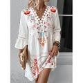 Damen Midikleid Chiffon-Kleid Boho Chic Kleider Boho-Kleid Elegantes Kleid Elegant Böhmen Vintage Urlaub Täglich Verabredung Schlank Blumen Kurzarm V Ausschnitt Schwarz Rosa Rote Beige Sommer
