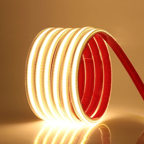 Wasserdichter flexibler COB-LED-Streifen mit Schalter, Lichtstreifen für Pools, 220 V, EU-/UK-Netzstecker, 288 LEDs/m, hochdichter, selbstklebender COB-LED-Streifen, 1/2/3/4/5 m Image