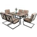 Patio Dining Set for 4 Outdoor Furniture Square Bistro Table with 1.57 Umbrella Hole 4 Spring Motion Chairs with Cushion Beige for Backyard Garden Lawn