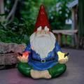 Exhart Solar Light-Up Meditating Gnome Statue w/2 LED Birds Durable Resin Garden DÃ©cor 8â€�x10.5â€�