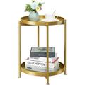 danpinera 2-Tier End Table Outdoor Side Table Metal Round Side Table with Removable Tray Small Folding Accent Table Anti-Rust Nightstand for Bedroom Balcony Patio Living Room (Gold)
