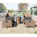 HBBOOMLIFE Outdoor Patio Wicker 5-Piece Set No Assembly Required All-Weather Rattan Conversation Bistro & Table for Garden Porch Balcony and Deck (Beige)