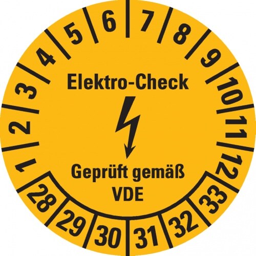 Dreifke® Prüfplakette Elektro-Check... VDE, 28-33, gelb, Dokumentenfolie, Ø 20mm, 36 Stk. Image