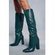 Womens Leather Look Knee High Croc Boots - green - 4, Green