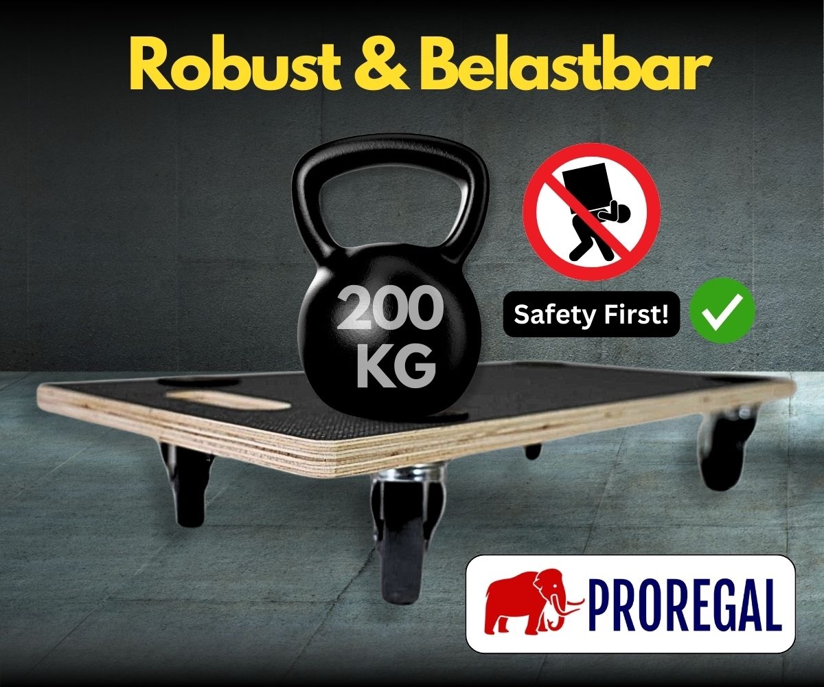 PROREGAL Profi Transportroller mit 4 Rollen | HxBxT 11,5x30x60 cm | Traglast 200kg | Siebdruck Holzplatte | Schwarz | 2 Stück | Möbelroller Rollbrett Image