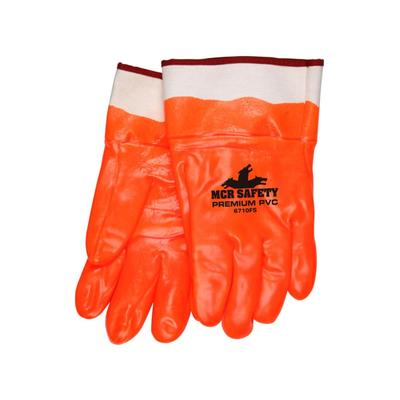 MCR Safety PVC Coated Insulated Work Gloves Single Dipped Hi-Vis Smooth PVC Foam Lined Protective Safety Cuff Orange/White Large 6710FS